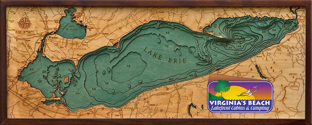 Lake Erie Woodcut Map with Virginia’s Beach Location